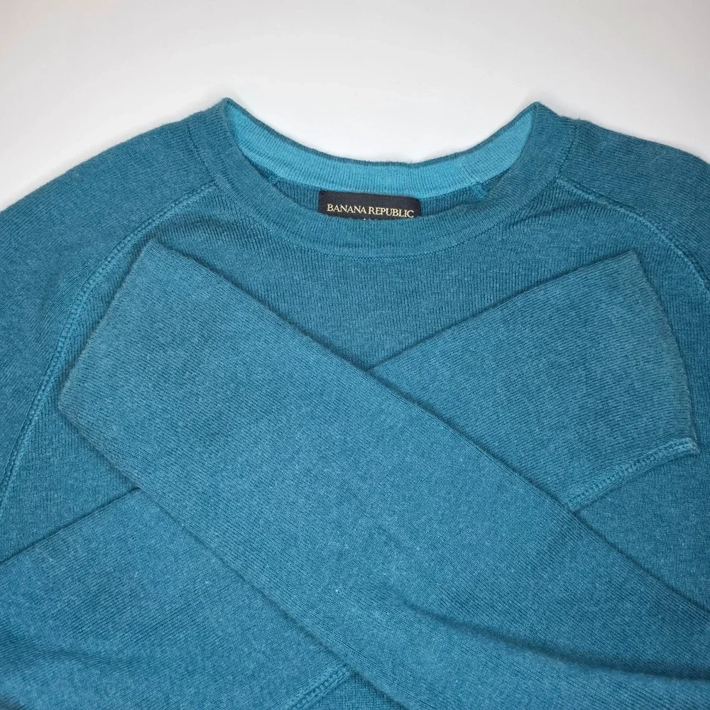 Banana Republic Mens Small Teal Blue Long Sleeve Cotton Crew Neck Top‎ S